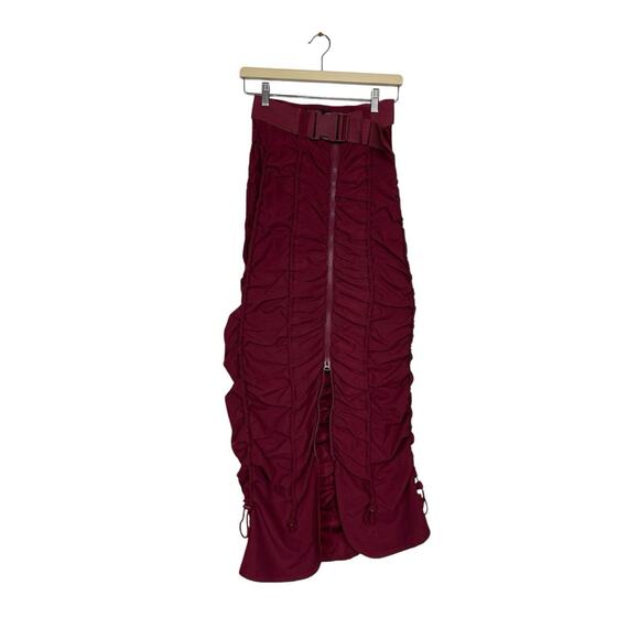 RARE Tripp NYC Vtg 90s Y2K Womens XS Oxblood Cargo Goth Front Zip Maxi Skirt EUC